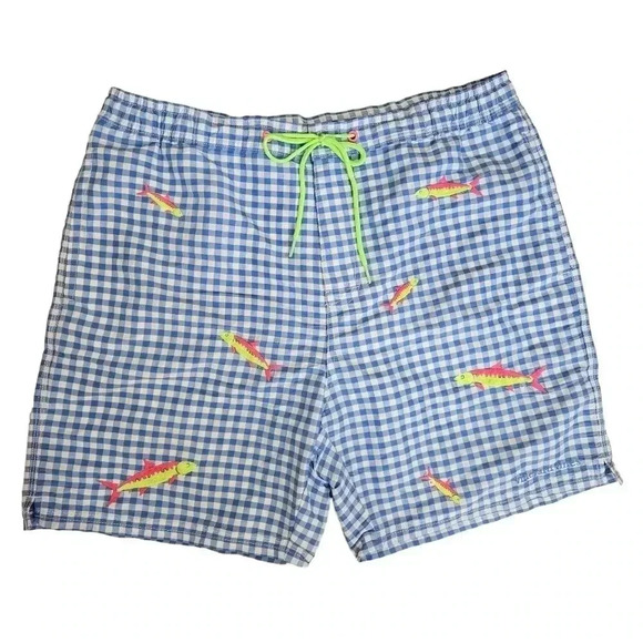 Vineyard Vines Mens Swim Trunks Bonefish Cabana Embroidered Short Gingham SZ M - Picture 1 of 9
